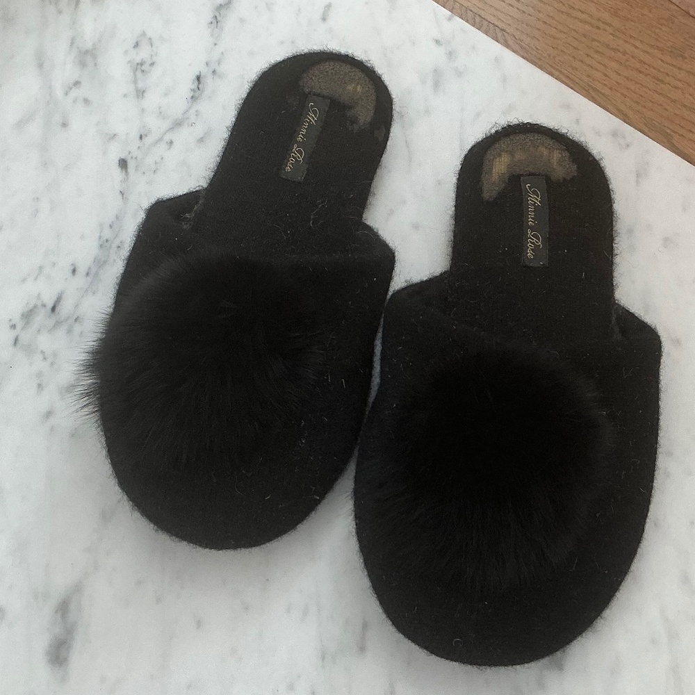 Minnie Rose Cashmere and Fur Slippers